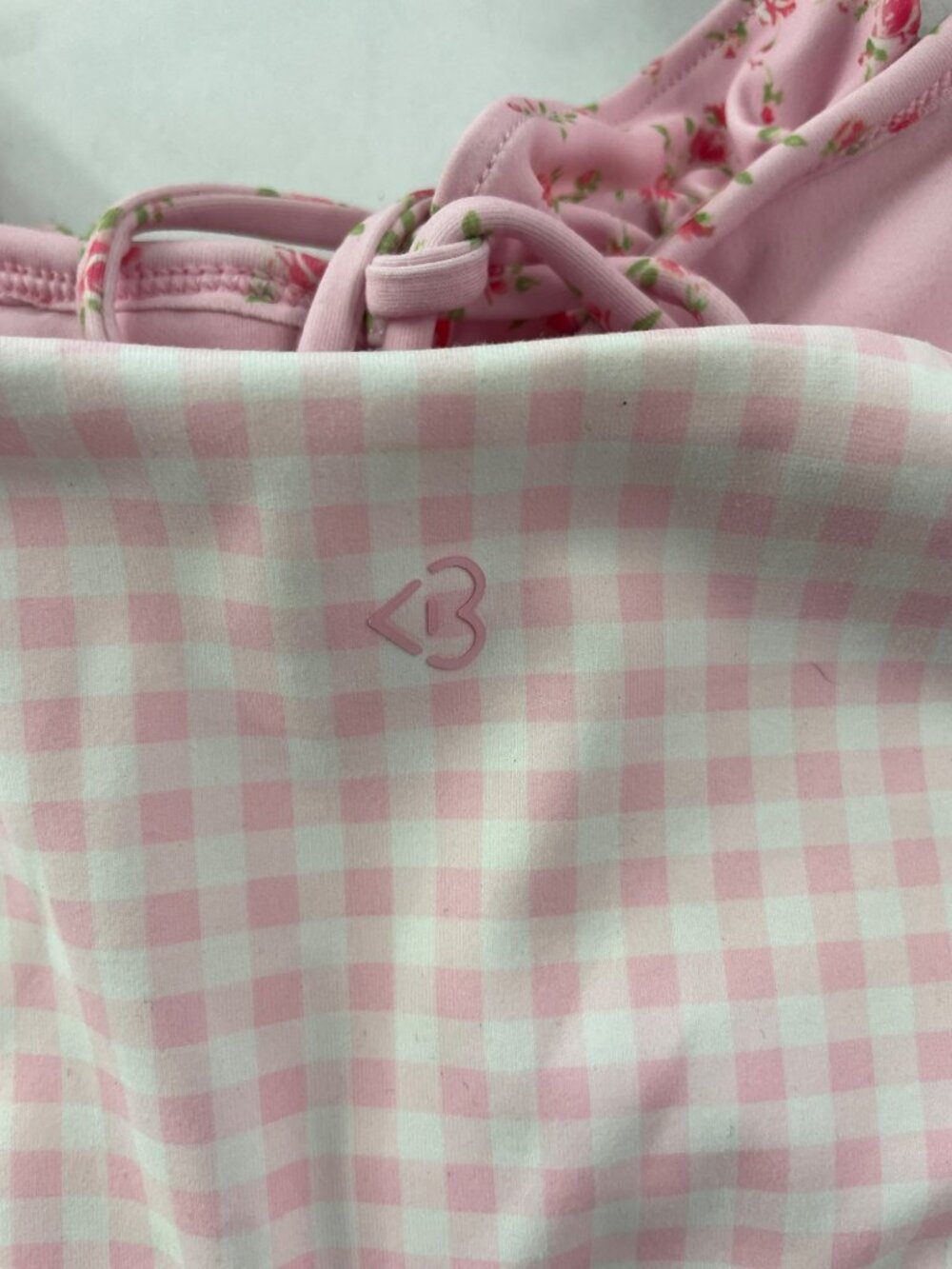 Blogilates Pink Ruffle Lace-Up Gingham Tank Top Floral Straps Wmn's Size 3X NWT - Picture 5 of 9